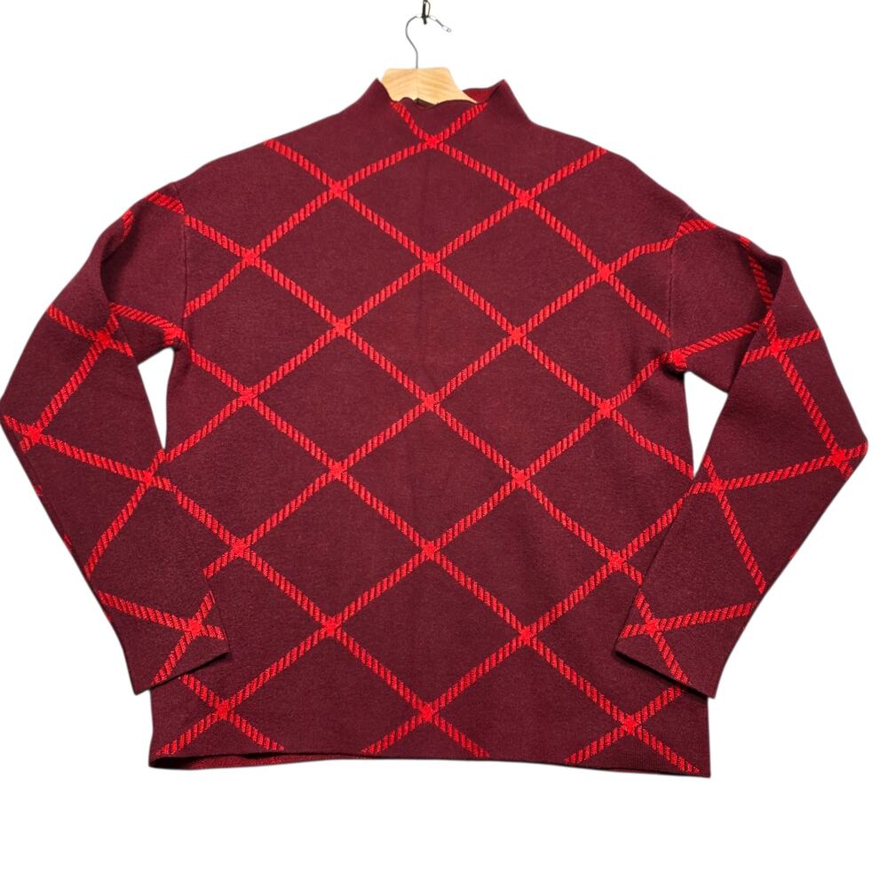 Tahari High Neck Checkered Sweater Size Medium